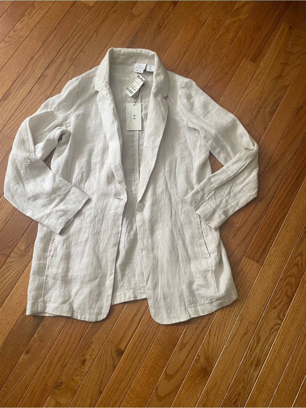 Halston Heritage White Linen Single-Button Blazer - Picture 5 of 7